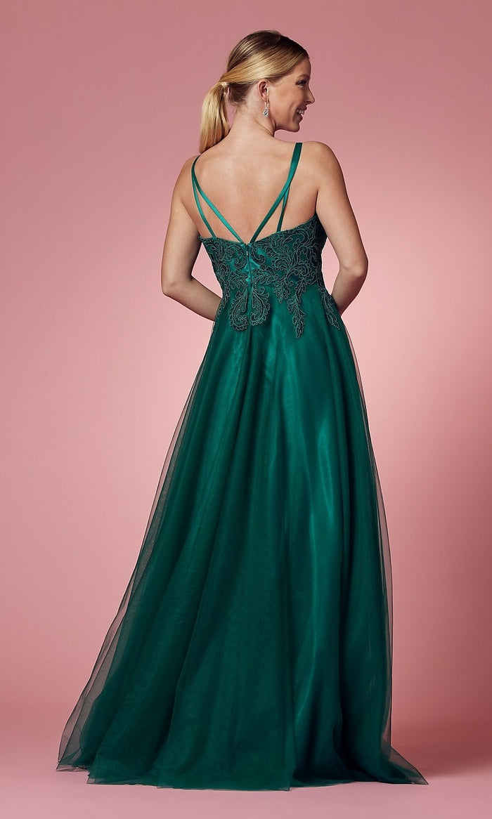  A-Line Long Prom Dress with Embroidered Applique