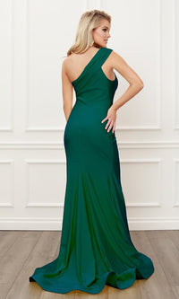  Long Satin One-Shoulder Classic Formal Prom Dress