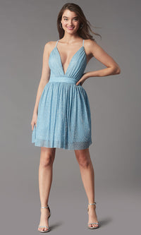  Backless Short Metallic Homecoming Party Dress