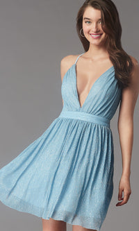  Backless Short Metallic Homecoming Party Dress
