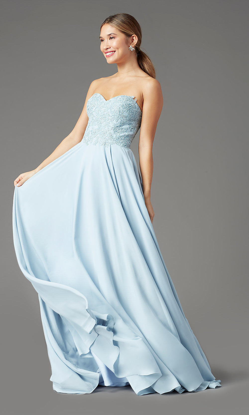 Ice Blue PromGirl Long Strapless Sweetheart Prom Dress