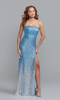 Ice Blue Ombre Ice Blue Ombre Strapless Long Sequin Prom Dress