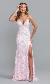  Ice Pink Long Sequin Prom Dress with Strappy Back