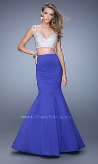 Indigo Beaded-Top La Femme Two-Piece Mermaid Prom Dress