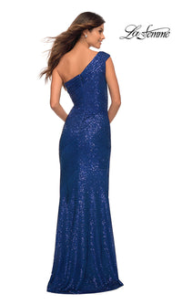  La Femme Long One-Shoulder Sequin Prom Dress