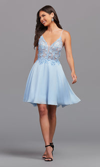  Sheer-Bodice Short Chiffon Homecoming Dress