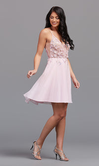  Sheer-Bodice Short Chiffon Homecoming Dress