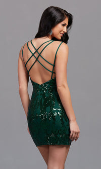  Strappy-Back Sequined Tight Short Homecoming Dress