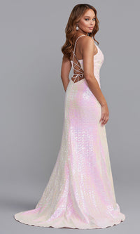  Low-V-Neck Sexy Long Sequin Formal Prom Gown