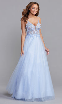  Sequin-Bodice Long Glitter Prom Ball Gown
