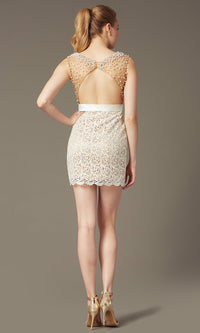  Short Sleeveless Ivory Lace Prom Dress