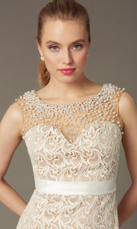  Short Sleeveless Ivory Lace Prom Dress
