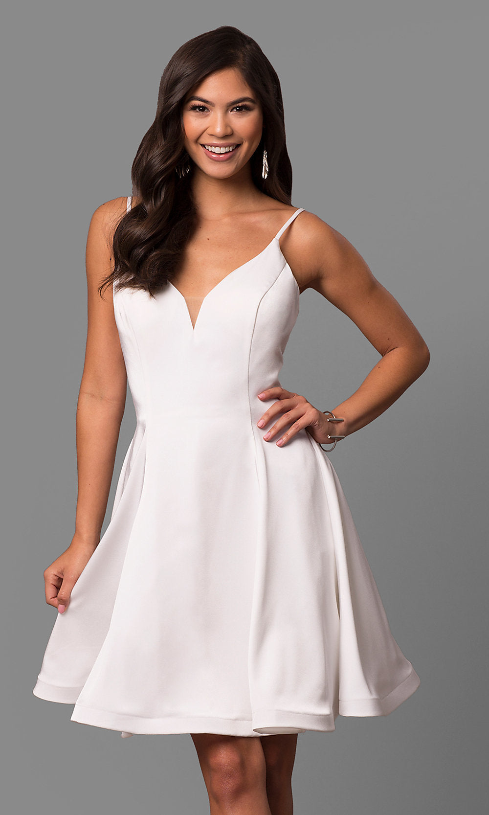 Ivory Short V-Neck A-Line Party Dress by Dave and Johnny
