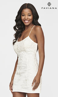 Ivory Lace-Up-Back Short Faviana Homecoming Dance Dress