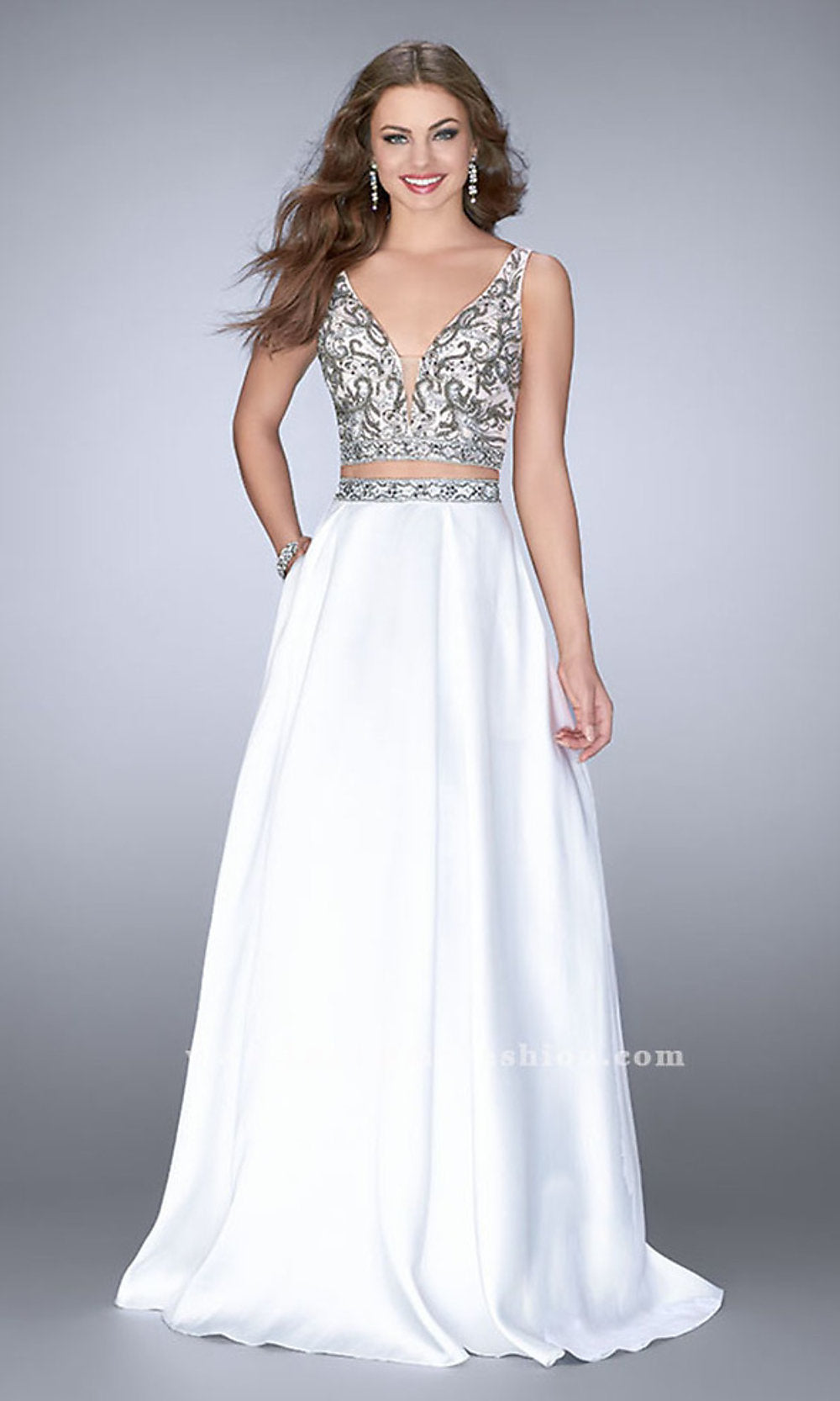 Ivory Two-Piece Beaded Ball Gown with Pockets Ivory / 00
