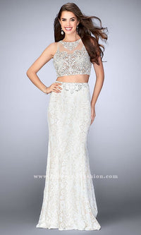 Ivory Lace Two Piece Prom Dress with a Sheer Back