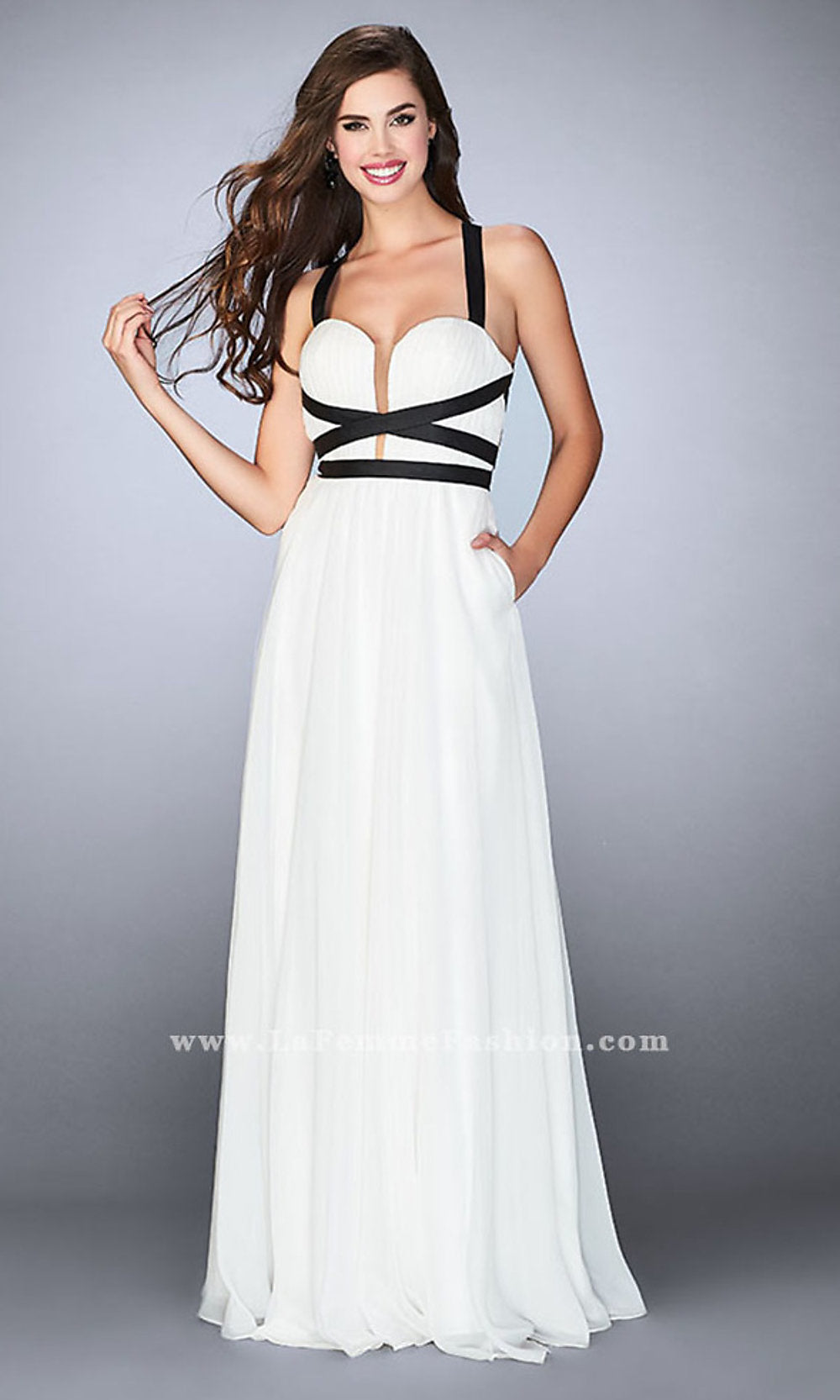 Long Open Back Prom Dress Evening Gown with Pockets