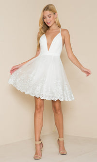 Ivory A-Line Low-V-Neck Short White Graduation Dress