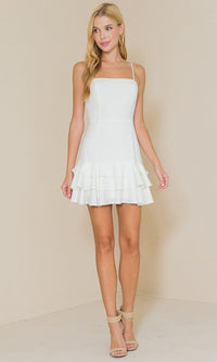 Ivory Ruffle-Skirt Short White Graduation Dress