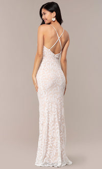  Ivory White Sequin-Mesh Long Sexy Formal Dress