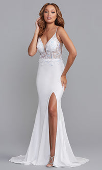 Ivory Formal Long Dress with Embellished Sheer Bodice