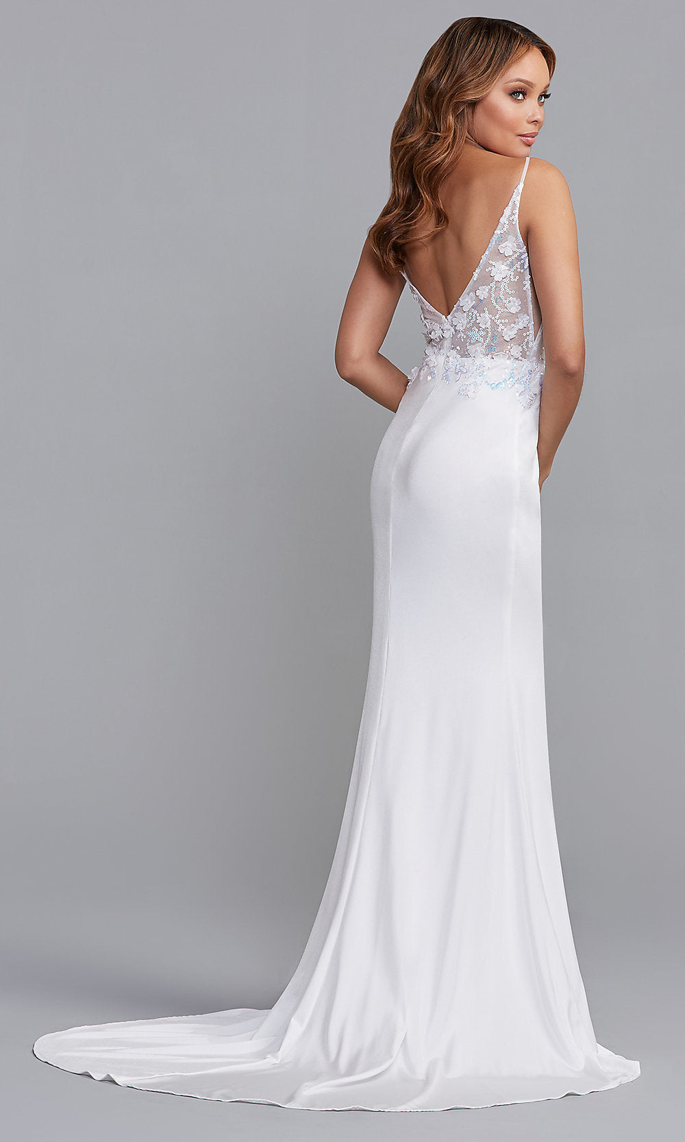  Formal Long Dress with Embellished Sheer Bodice