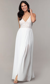  Sequin-Bodice Chiffon V-Neck Prom Dress by Simply