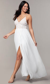 Ivory/Nude Sequin-Bodice Chiffon V-Neck Prom Dress by Simply
