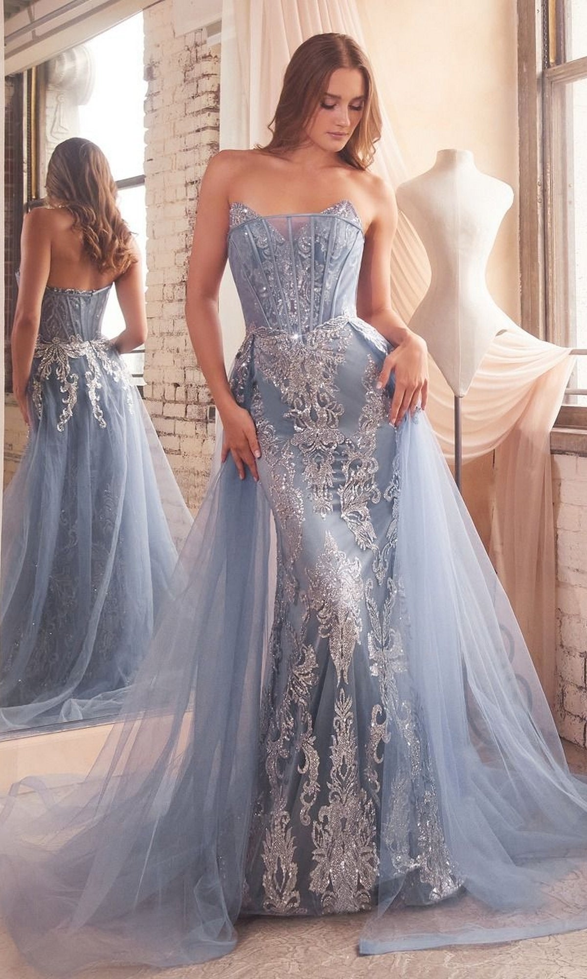 Smoky Blue Long Formal Dress J858 by Ladivine