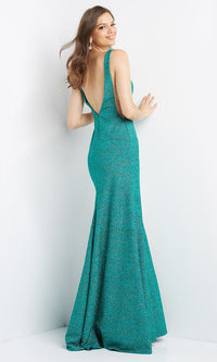 JVN by Jovani Glitter Sheer-Sides Long Prom Dress