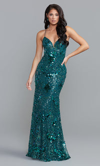 Jade Backless Sequin-Print Long Sexy Formal Prom Dress