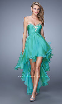 Jungle Green La Femme Strapless Sweetheart High-Low Prom Dress