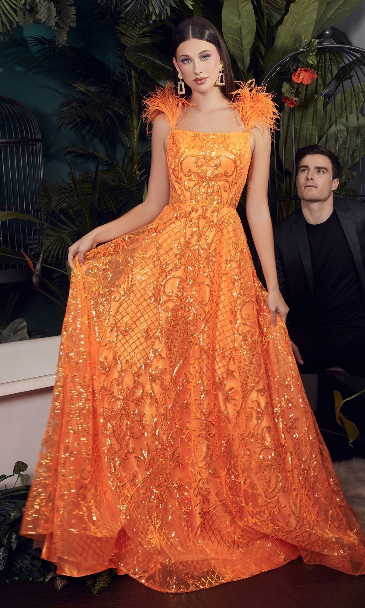 neon orange maxi dress Ladivine KV1076 Dress Neon-Orange / 6
