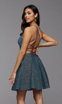  Strappy-Back Sparkly A-line Short Prom Dress