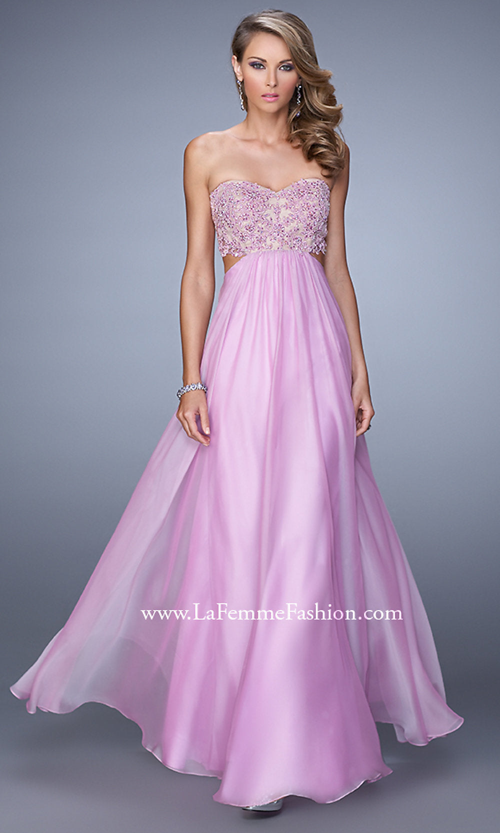 Lavender La Femme Prom Dress with Cut Out Waist 20898