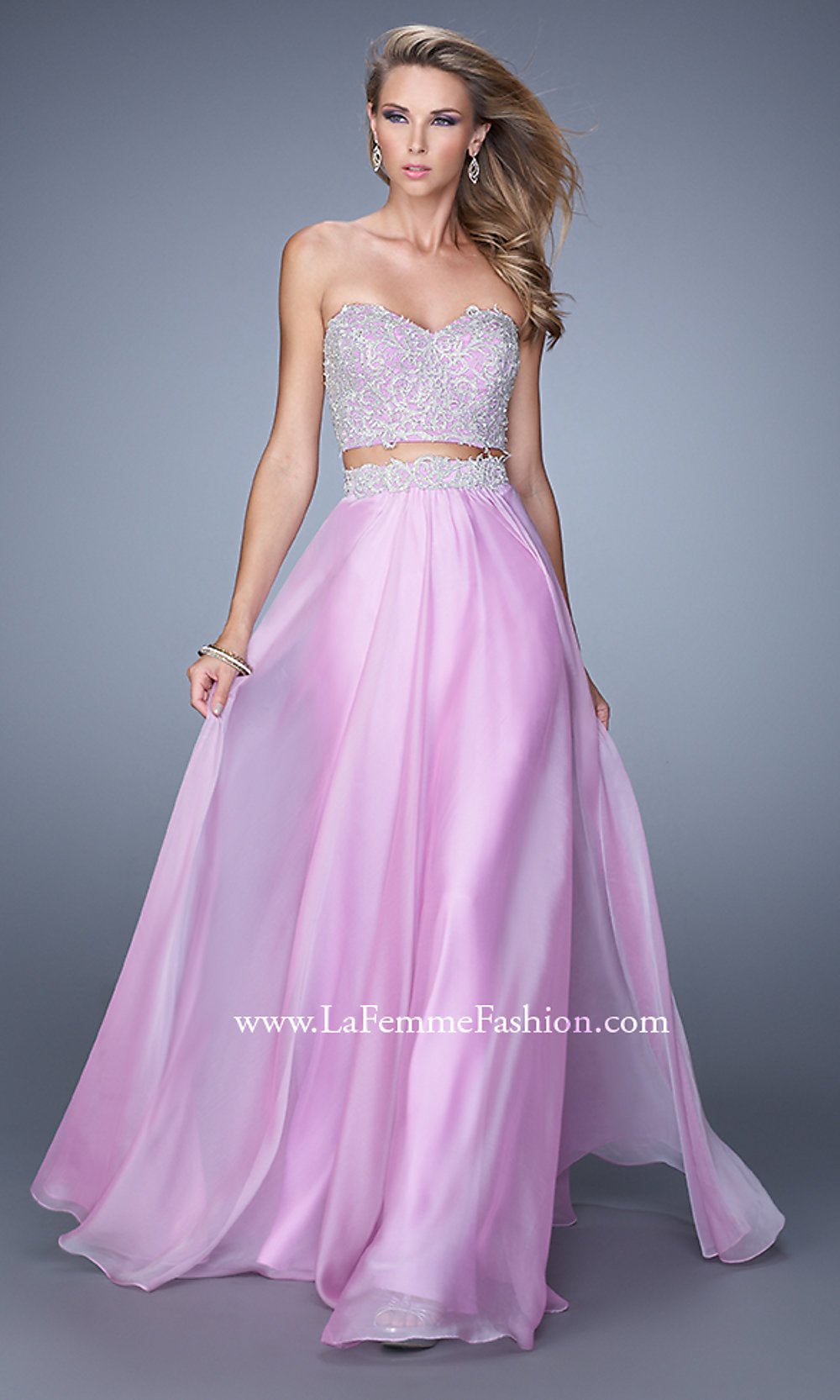 Lavender Long Two-Piece La Femme Designer Prom Dress