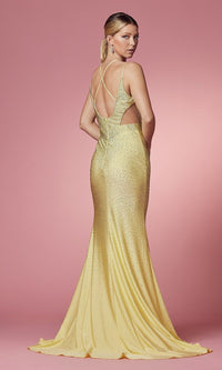  Beaded Long Prom Dress with Sheer Side Cut Outs