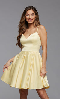 Lemonade V-Neck Cute Short Fit-and-Flare Prom Dress