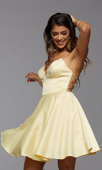 Lemonade Open-Back Short Prom Dress with Side Pockets