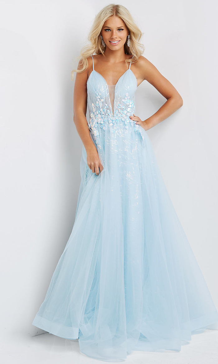 Light Blue JVN by Jovani Light Blue A-Line Long Prom Dress