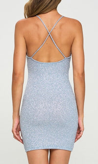  Glitter-Knit Light Blue Short Homecoming Dress