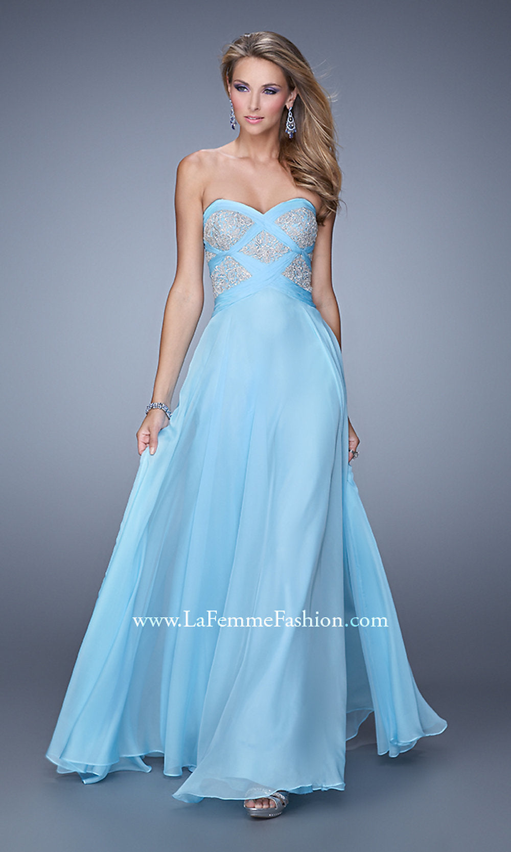 Light Blue Long Strapless Formal Dress by La Femme
