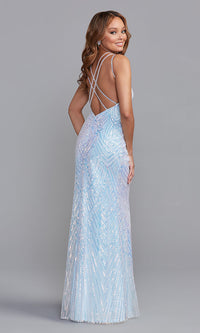  Iridescent Shimmer Strappy Long Formal Prom Dress