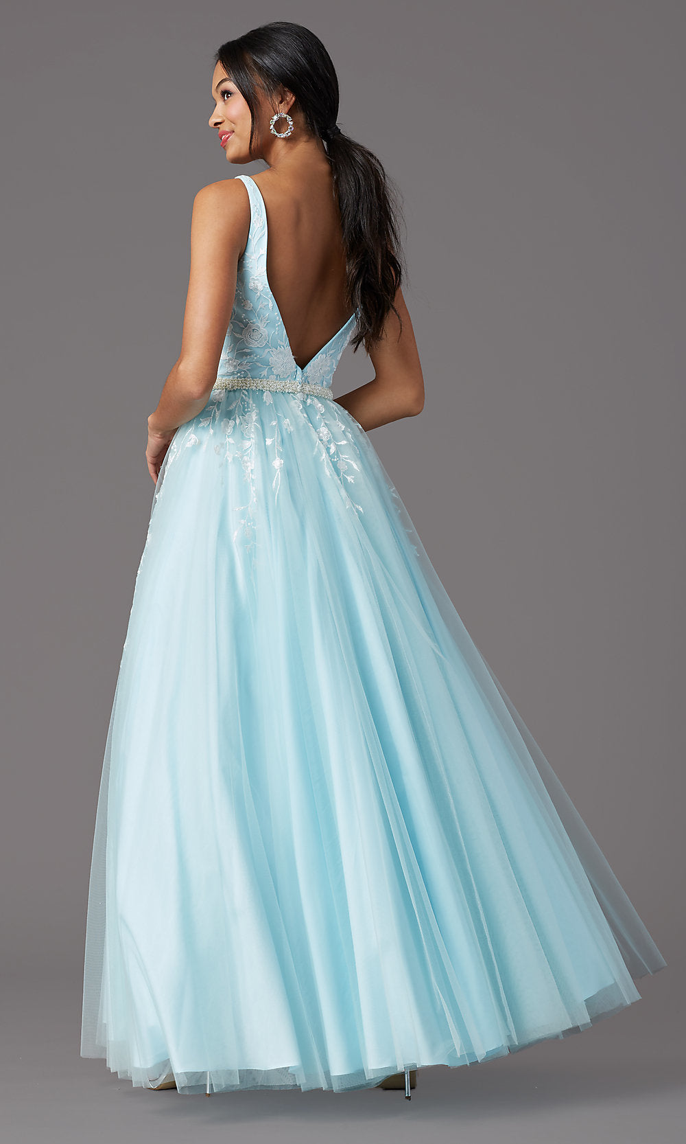  Long V-Neck Ball-Gown-Style Prom Dress by PromGirl