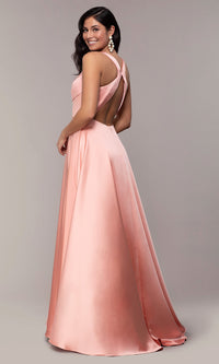  Low V-Neck Long Red Prom Dress by Dave and Johnny