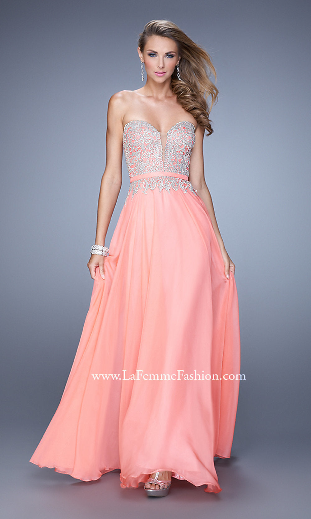 Light Coral Elegant Black Strapless Evening Gown by La Femme