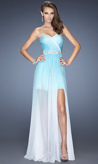 Light Mint La Femme Strapless Ombre High-Low Prom Dress