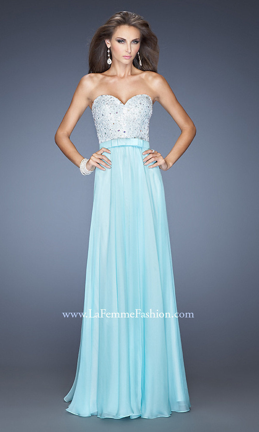 Light Mint La Femme Long Strapless Beaded Dress