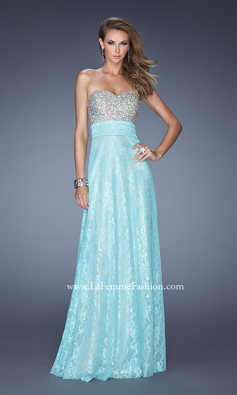 Light Mint Full Length Sweetheart Open Back Lace Gown