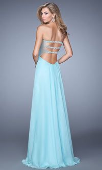  Strappy-Back Long Strapless Prom Dress with Beads